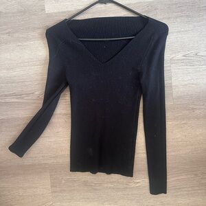 Black Ribbed V-Neck Sweater